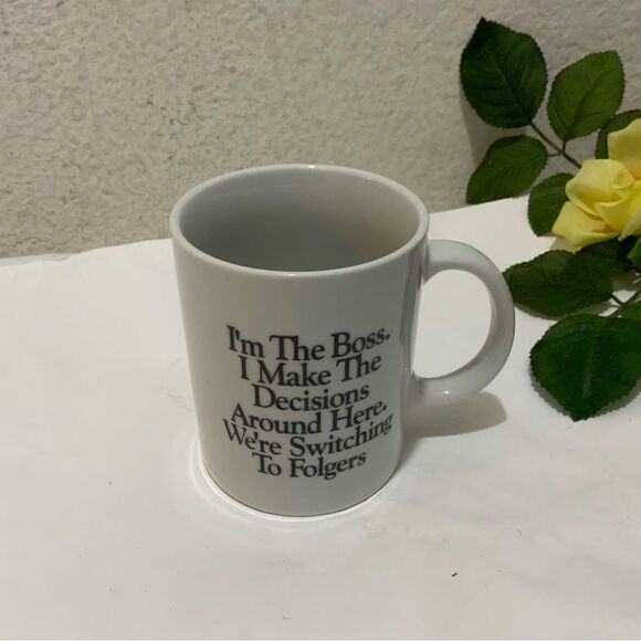 VTG Folgers "I'm The Boss..We're Switching To Folgers" 12 oz White Coffee Mug - Picture 2 of 7